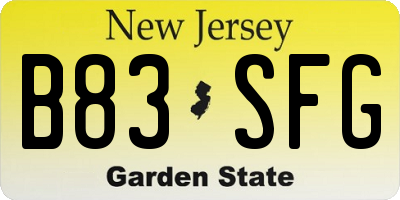 NJ license plate B83SFG