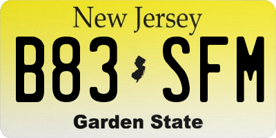 NJ license plate B83SFM