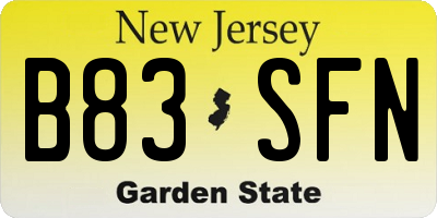 NJ license plate B83SFN
