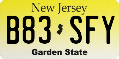 NJ license plate B83SFY
