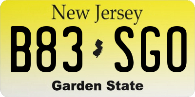 NJ license plate B83SGO