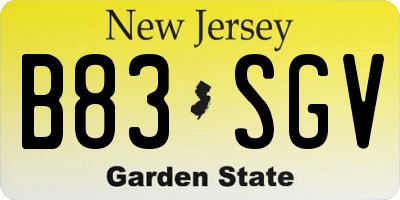 NJ license plate B83SGV