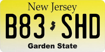 NJ license plate B83SHD