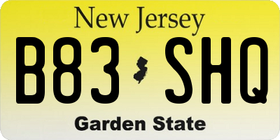 NJ license plate B83SHQ