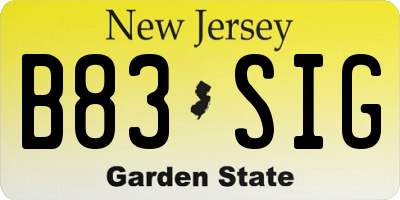 NJ license plate B83SIG