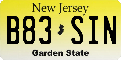 NJ license plate B83SIN
