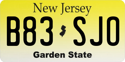 NJ license plate B83SJO