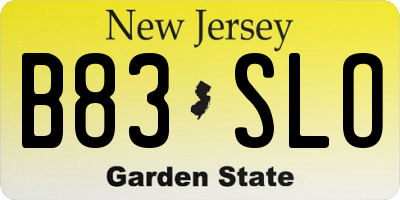 NJ license plate B83SLO
