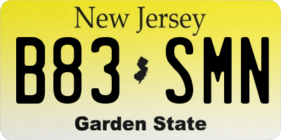 NJ license plate B83SMN