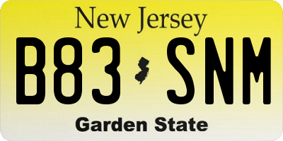 NJ license plate B83SNM