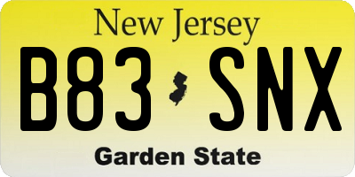 NJ license plate B83SNX