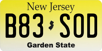 NJ license plate B83SOD