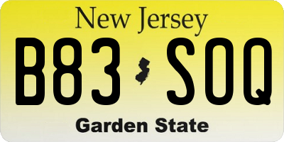 NJ license plate B83SOQ