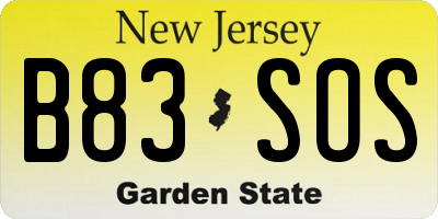 NJ license plate B83SOS