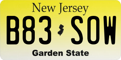 NJ license plate B83SOW