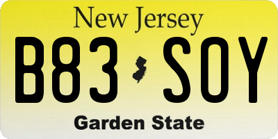 NJ license plate B83SOY