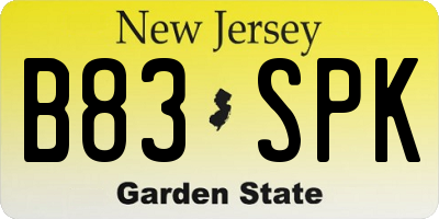 NJ license plate B83SPK