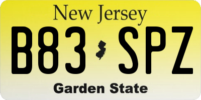 NJ license plate B83SPZ