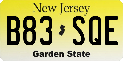 NJ license plate B83SQE