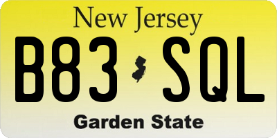 NJ license plate B83SQL