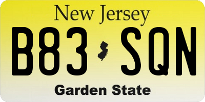 NJ license plate B83SQN