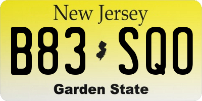 NJ license plate B83SQO