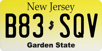 NJ license plate B83SQV