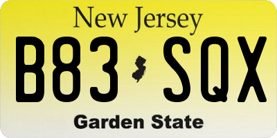 NJ license plate B83SQX