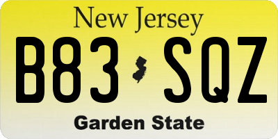 NJ license plate B83SQZ