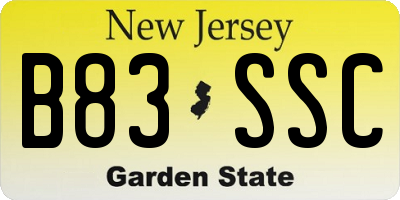 NJ license plate B83SSC