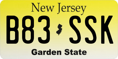 NJ license plate B83SSK