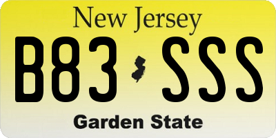 NJ license plate B83SSS