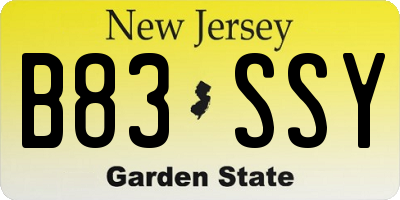NJ license plate B83SSY