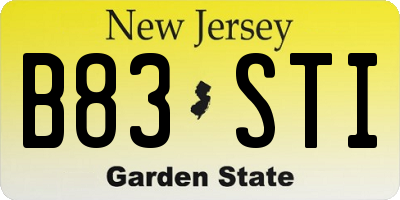 NJ license plate B83STI