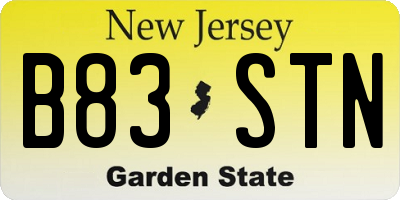 NJ license plate B83STN