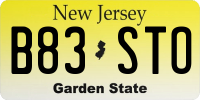 NJ license plate B83STO