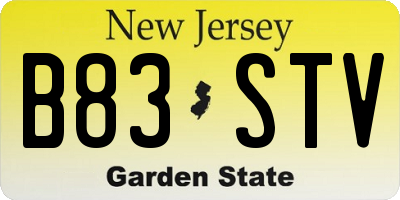 NJ license plate B83STV