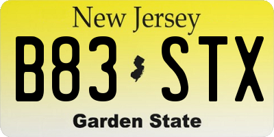NJ license plate B83STX