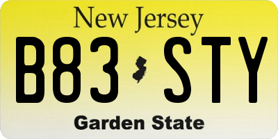 NJ license plate B83STY