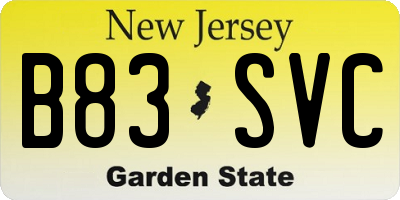 NJ license plate B83SVC