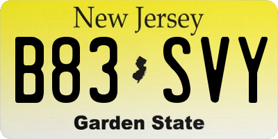 NJ license plate B83SVY