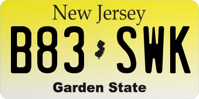 NJ license plate B83SWK