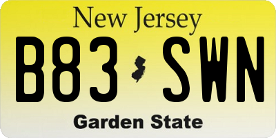 NJ license plate B83SWN