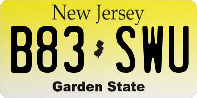 NJ license plate B83SWU