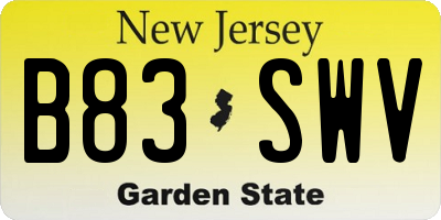 NJ license plate B83SWV