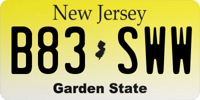 NJ license plate B83SWW