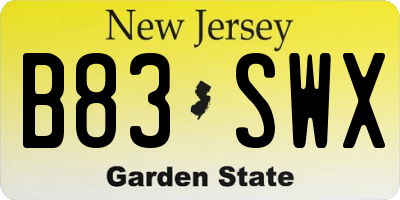 NJ license plate B83SWX
