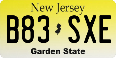 NJ license plate B83SXE