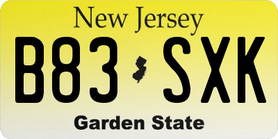 NJ license plate B83SXK