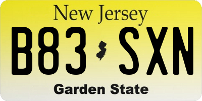 NJ license plate B83SXN